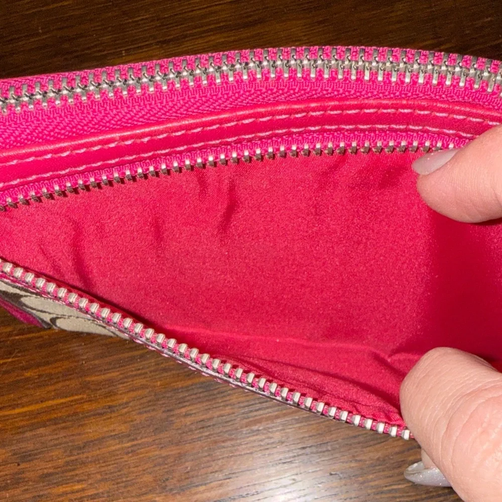 Coach Retired Signature Tan and Pink Wristlet - Picture 3 of 7